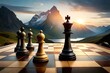 chess on the mountains with dark cloudy sky