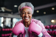 Leinwandbild Motiv Older woman ready to fight against breast cancer. Generative AI