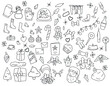 © Maryna - christmas greeting ornament icons element doodle illustration on isolated background, childish drawing style