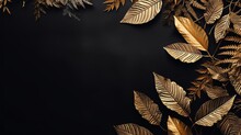 A Black Background With Gold Leaves