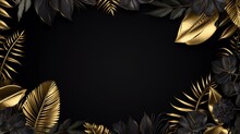 A Black And Gold Frame With Gold Leaves