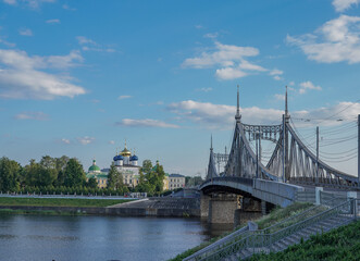 Wall Mural - Automobile bridge across the Volga river in the city of Tver