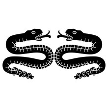 Symmetrical Animal Design With Two Rattle Snakes From Aztec Codex. Native American Art Of Ancient Mexico. Black And White Negative Silhouette.