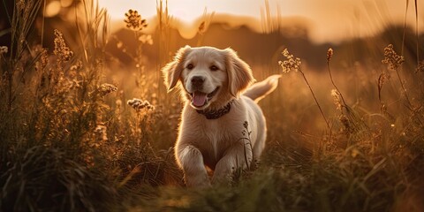 Wall Mural - Golden retriever puppy playing