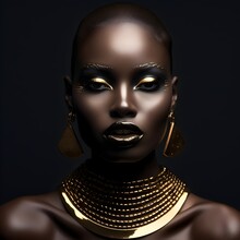 Portrait Of A Dark-skinned Woman With Golden Makeup