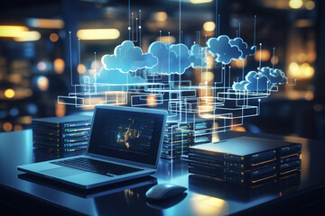 Online, cloud storage, contact, computing, tablet, phone home devices with online. linking computer to cloud with server, connection. Devices connected to storage in the data center.