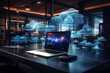 © Ирина Батюк - Online, cloud storage, contact, computing, tablet, phone home devices with online. linking computer to cloud with server, connection. Devices connected to storage in the data center.