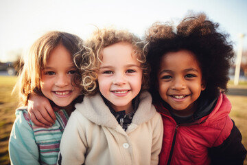 group of cheerful happy multiethnic children outdoors