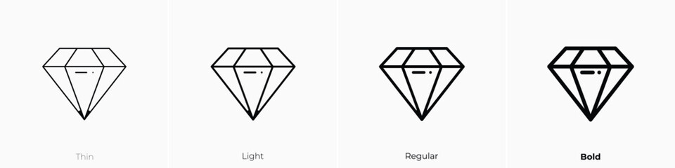 diamond icon. Thin, Light, Regular And Bold style design isolated on white background