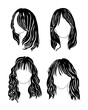Set of hairstyles with bangs, silhouettes of stylish women's haircuts for long hair