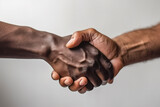Fototapeta Kwiaty - Two black men shaking hands isolated on white background. Close up view on dark-skinned men shaking hands