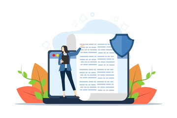 Terms and conditions, privacy policy, legal notice concept with characters. abstract vector illustration of signing a business contract. Company document, agreement check, data protection metaphor.