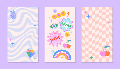 Wall Mural - vector insta story templates with patches and stickers in 90s style.smm banners in y2k aesthetic wit