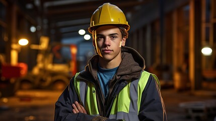 Wall Mural - portrait of a young construction worker