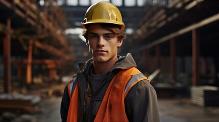 Wall Mural - portrait of a young construction worker