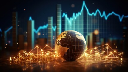 Wall Mural - global business growth graph stock financial success market chart on digital investment strategy exc