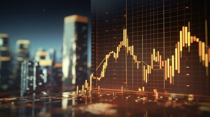 Wall Mural - Stock market and trading, finance graph and investment bar, showcasing growth and success in the market with technology and currency reports, generative ai