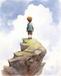 Perched on top of a small boulder the little prince surveys the horizon expecting a grand adventure to come