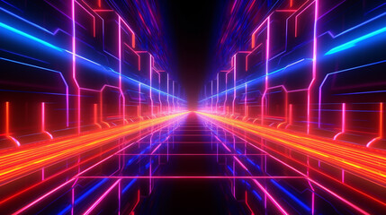 Wall Mural - Futuristic cyberspace backgrounds in neon colors. Neon and futuristic maps and roads. Futuristic spaces.