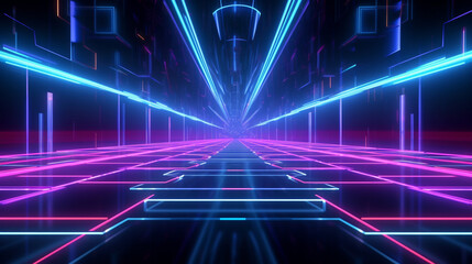 Wall Mural - Futuristic cyberspace backgrounds in neon colors. Neon and futuristic maps and roads. Futuristic spaces.