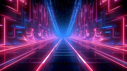 Wall Mural - Futuristic cyberspace backgrounds in neon colors. Neon and futuristic maps and roads. Futuristic spaces.