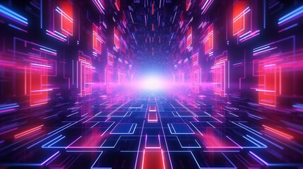 Wall Mural - Futuristic cyberspace backgrounds in neon colors. Neon and futuristic maps and roads. Futuristic spaces.