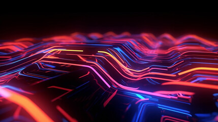 Wall Mural - Futuristic cyberspace backgrounds in neon colors. Neon and futuristic maps and roads. Futuristic spaces.