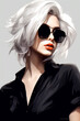 © Devil creation  - fashion girl, with white hair, and dark sunglasses, animated image,