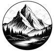 black and white mountain and river logo vector
