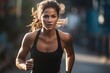 © piai - Young female athlete running in a workout session. Generative AI