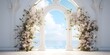 white room with arch and flowers in the wall