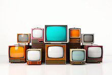 A Collection Of Old Vintage Retro Tv Television Sets In A Stack
