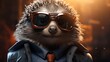 anthropomorphic hedgehog spy, digital art illustration