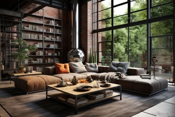 Contemporary industrial-style living room design found in a genuine residential space.