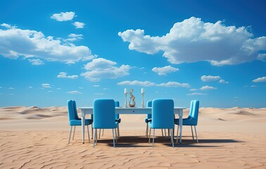 Wall Mural - office meeting furniture in the middle of the beach, generative ai