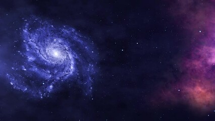 Wall Mural - 4k 3d night sky flythrough traveling trough universe filled with stars, nebulae galaxies. galaxy neb