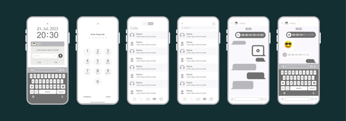Vector chatting screen in mobile communication illustration. Chat app template. Modern realistic white and black smartphone. Social network concept. Vector.
