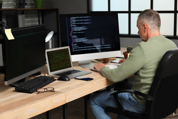 Wall Mural - Mature male programmer working in office