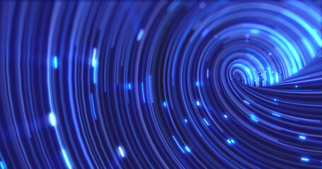 Abstract energy blue swirling curved lines of glowing magical streaks and energy particles background