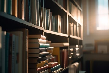 The collection of books are in vintage hardcovers were exposed on the shelves in the library.