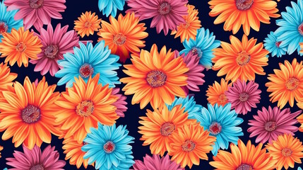 Wall Mural - Gerberas Flower Pattern with Vibrant Colors, Perfect for Invitations, Fabrics, and Floral-Themed Decorations. Generative AI