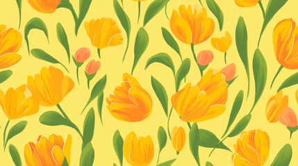 Sticker - Yellow Tulip Flower Pattern with Vibrant Colors, Perfect for Invitations, Fabrics, and Floral-Themed Decorations. Generative AI