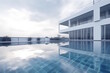 © Akash - Building with Tranquil Swimming Pool with Clear Sky and White Background Create a Photogenic Scene of Beauty and Serenity. Generative AI