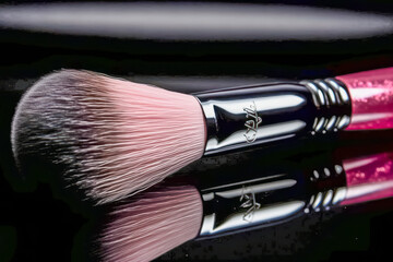 makeup brush, on black background. generative ai.