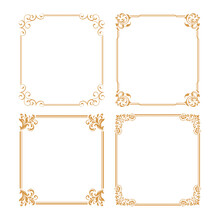 Set Of Decorative Frames Elegant Vector Element For Design In Eastern Style, Place For Text. Floral Gold And White Borders. Lace Illustration For Invitations And Greeting Cards