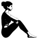 膝を立てて横向きに座っている女性のシルエットのイラスト