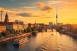 Berlin skyline  Spree river at sunset, Germany ,Generative AI