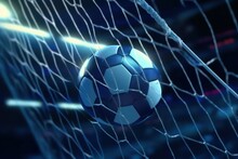Soccer Ball In Goal On Blue Background