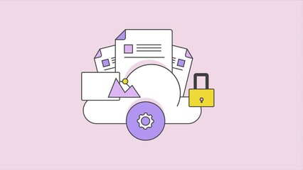Wall Mural - cloud with business documents and image file with padlock, cloud storage security. abstract internet