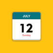 sunday 12 july icon with yellow background, calender icon